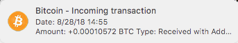 Receiving RBF Transaction - Notification of incoming transaction. No specific note that the transaction is RBF signalled.
