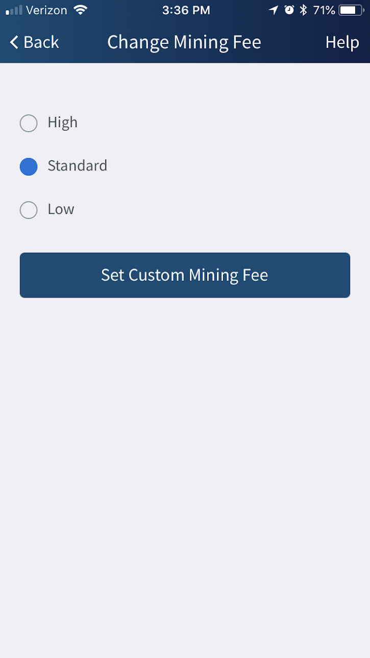 Sending RBF Transaction - Mining fee options dialog.
