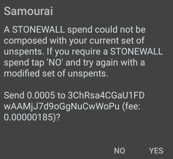 Sending RBF Transaction - Prompt during send transaction for “STONEWALL” feature.
