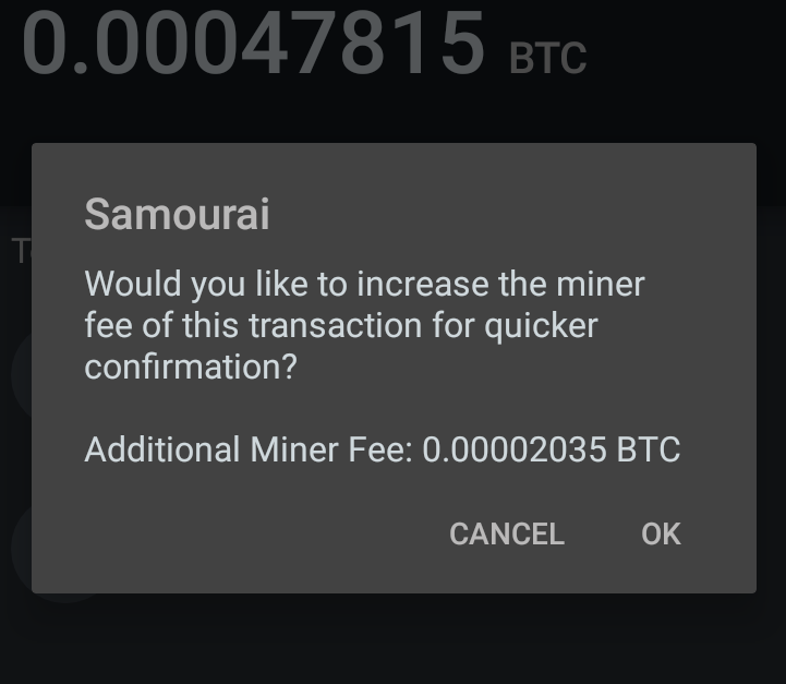 Sending RBF Transaction - Prompt when “increase tx fee” is chosen. Miner fee not customizable.
