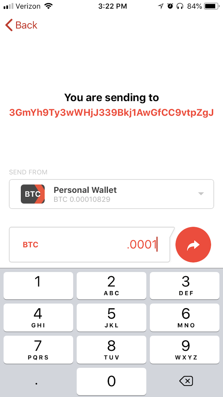 Sending RBF Transaction - Default wallet send screen
